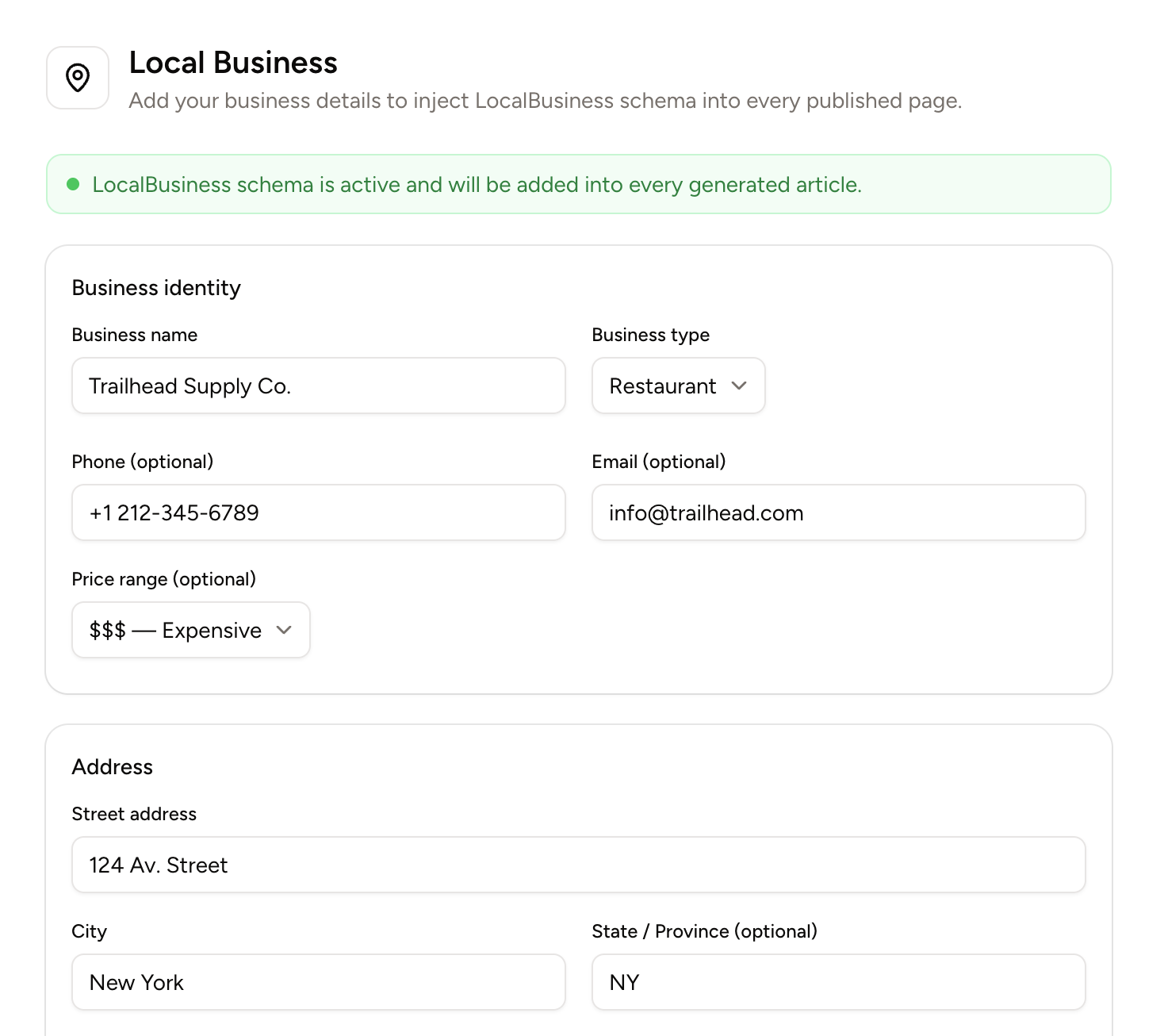 RankAscend local business settings